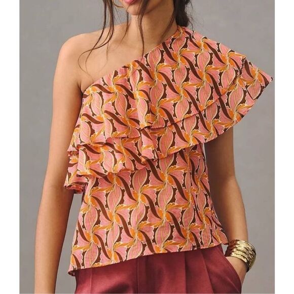 NWT Devotion Twins Platania Ruffled Asymmetric One Shoulder Top, Large $185 E10 - Picture 2 of 9